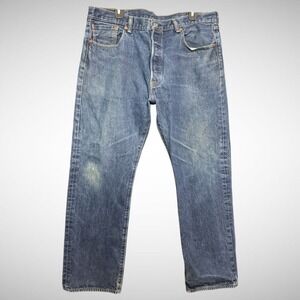 Levis 501 Jeans Mens 38 X 30 Solid Blue Denim Pants Button Fly Pre Owned